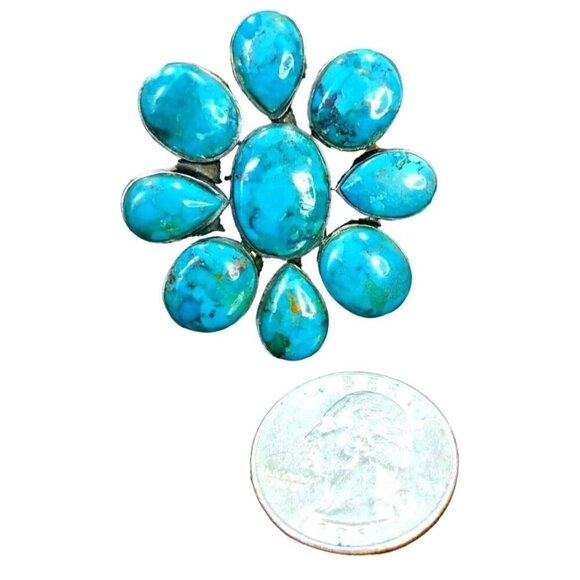 Sterling Silver Womens Ring Turquoise Size Size 9 Signed FD Statement Southwest - Picture 3 of 4